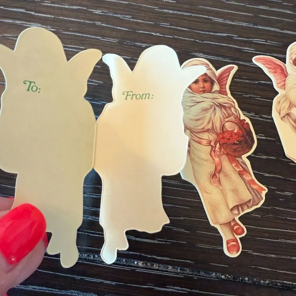 Vintage Merrimack Publishing Angel Girls with Basket Gift Tags w/ Envelopes (9)